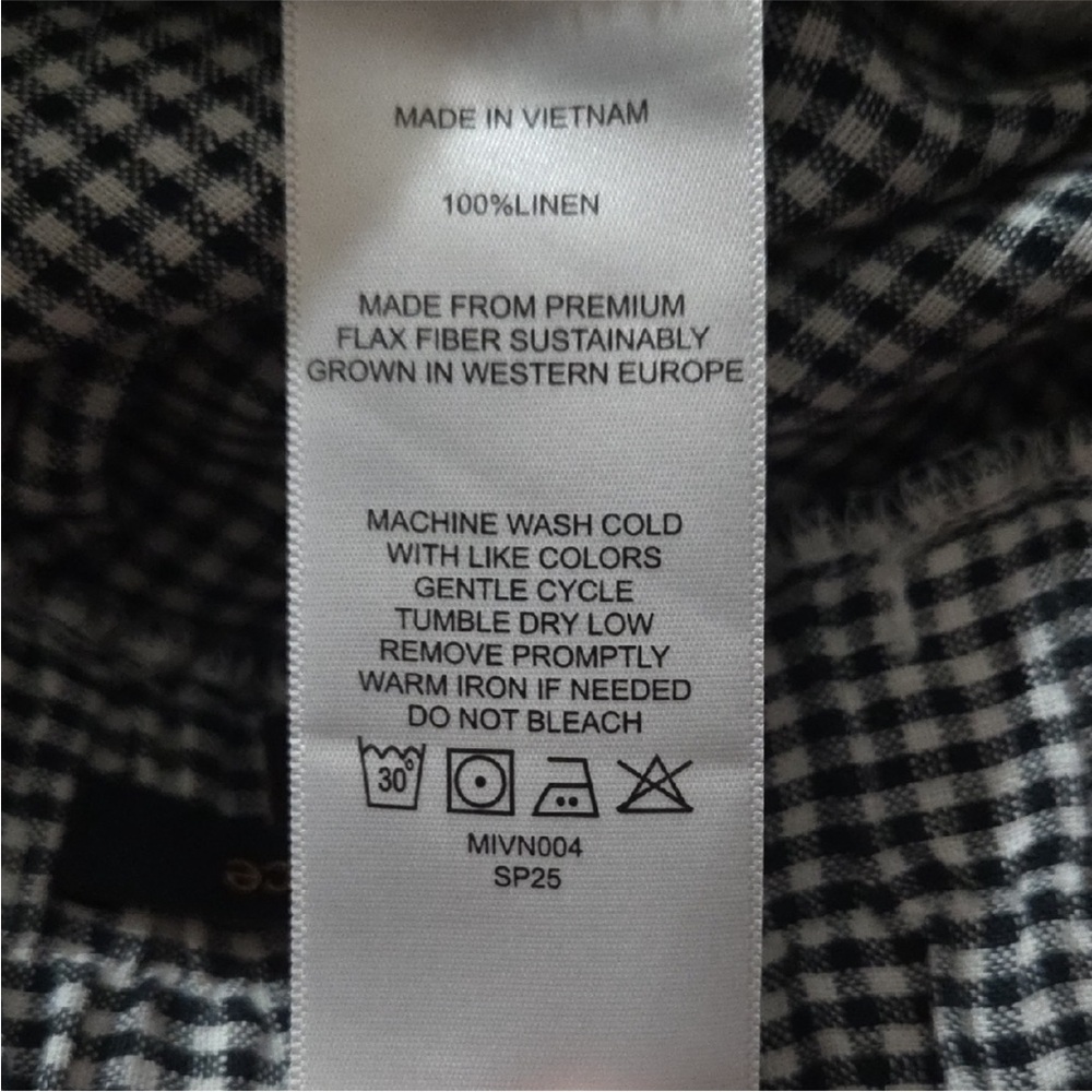 Quince Black & White Gingham Maxi Skirt with Side Slit 100% line - Picture 3 of 4